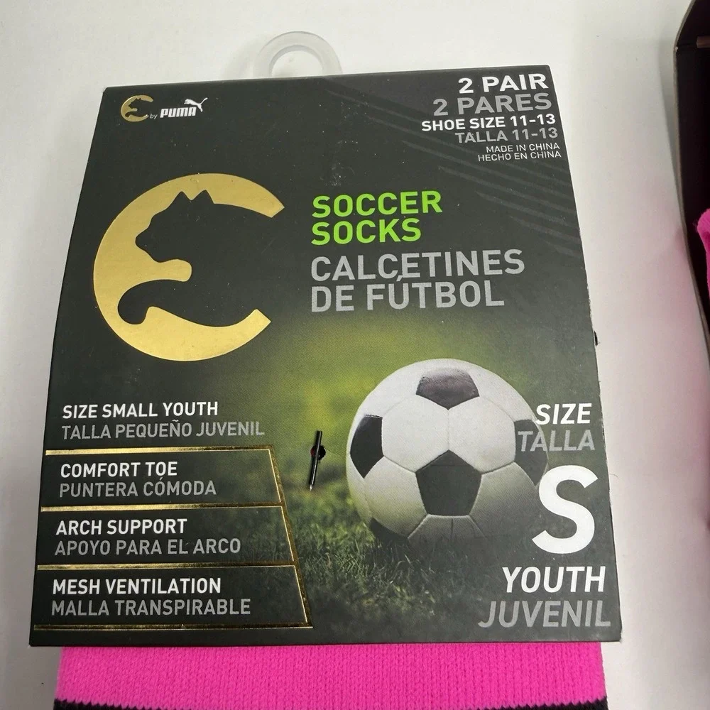 Puma ProCat Youth Soccer Socks Size S 6 Pairs Pink Black White 11-13